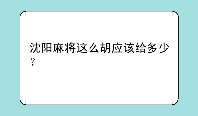 沈阳麻将这么胡应该给多少？