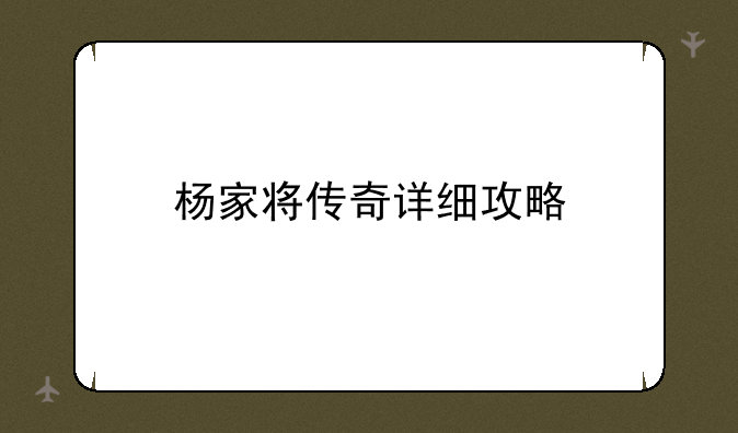 杨家将传奇详细攻略