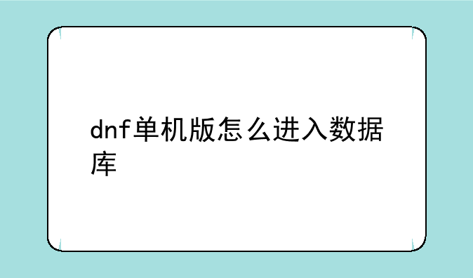 dnf单机版怎么进入数据库
