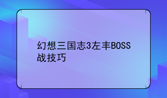 幻想三国志3左丰BOSS战技巧