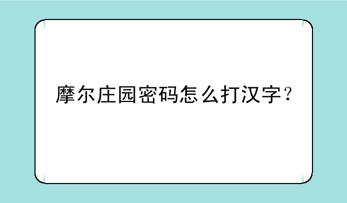 摩尔庄园密码怎么打汉字？
