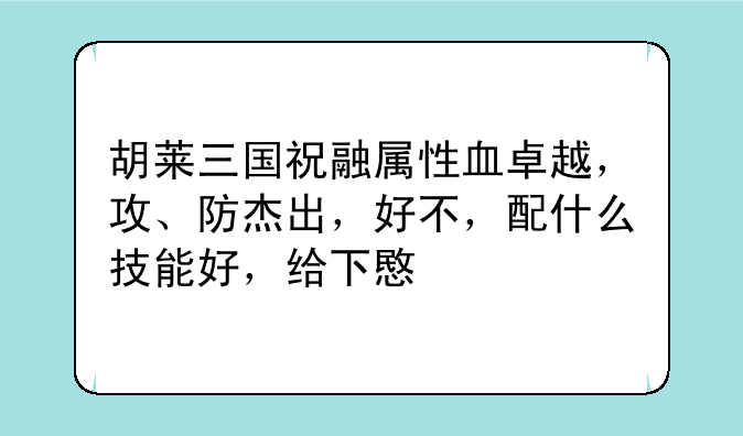 胡莱三国祝融属性血卓越，攻、防杰出，好不，配什么技能好，给下意建