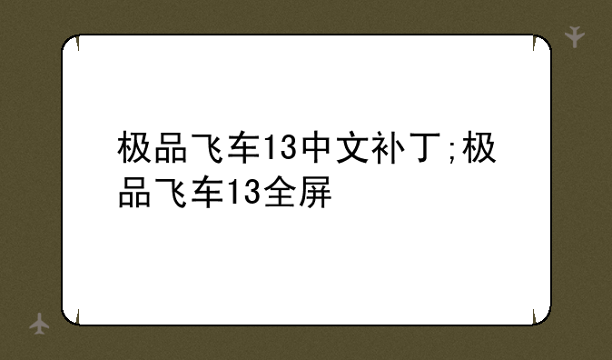 极品飞车13中文补丁;极品飞车13全屏