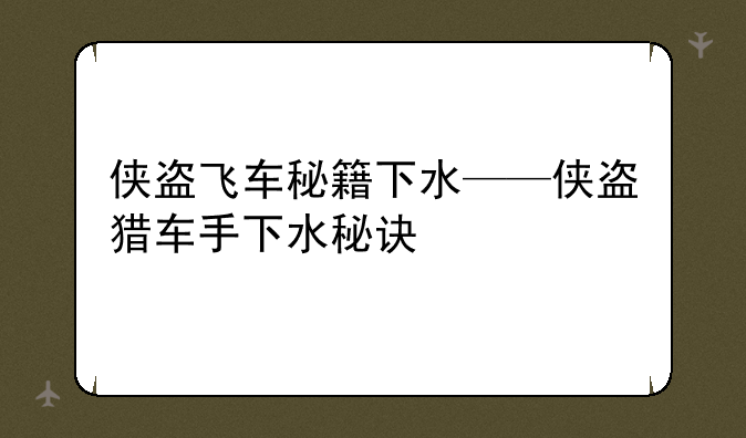 侠盗飞车秘籍下水——侠盗猎车手下水秘诀