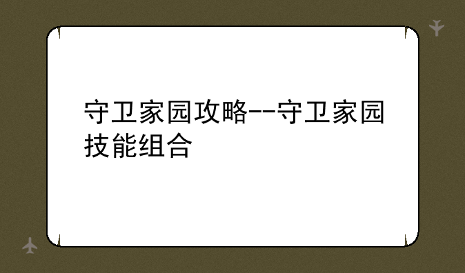 守卫家园攻略--守卫家园技能组合